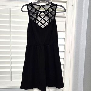 Esley Black Mini Dress with Lattice Neckline Women S Elegant Sophisticated Lined